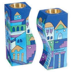 Fitted Candlesticks - Jerusalem Blue | Candle Holders | Judaica