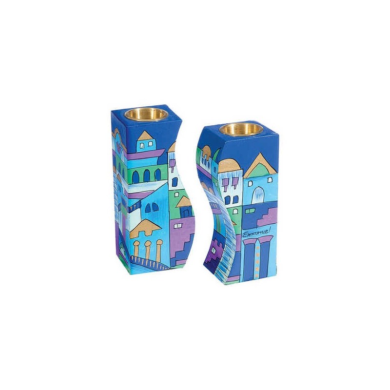 Fitted Candlesticks - Jerusalem Blue | Candle Holders | Judaica