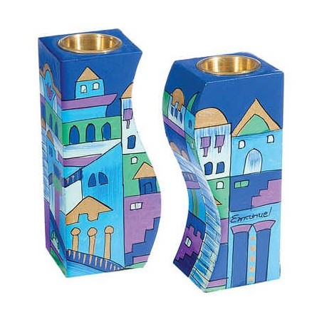 Fitted Candlesticks - Jerusalem Blue | Candle Holders | Judaica