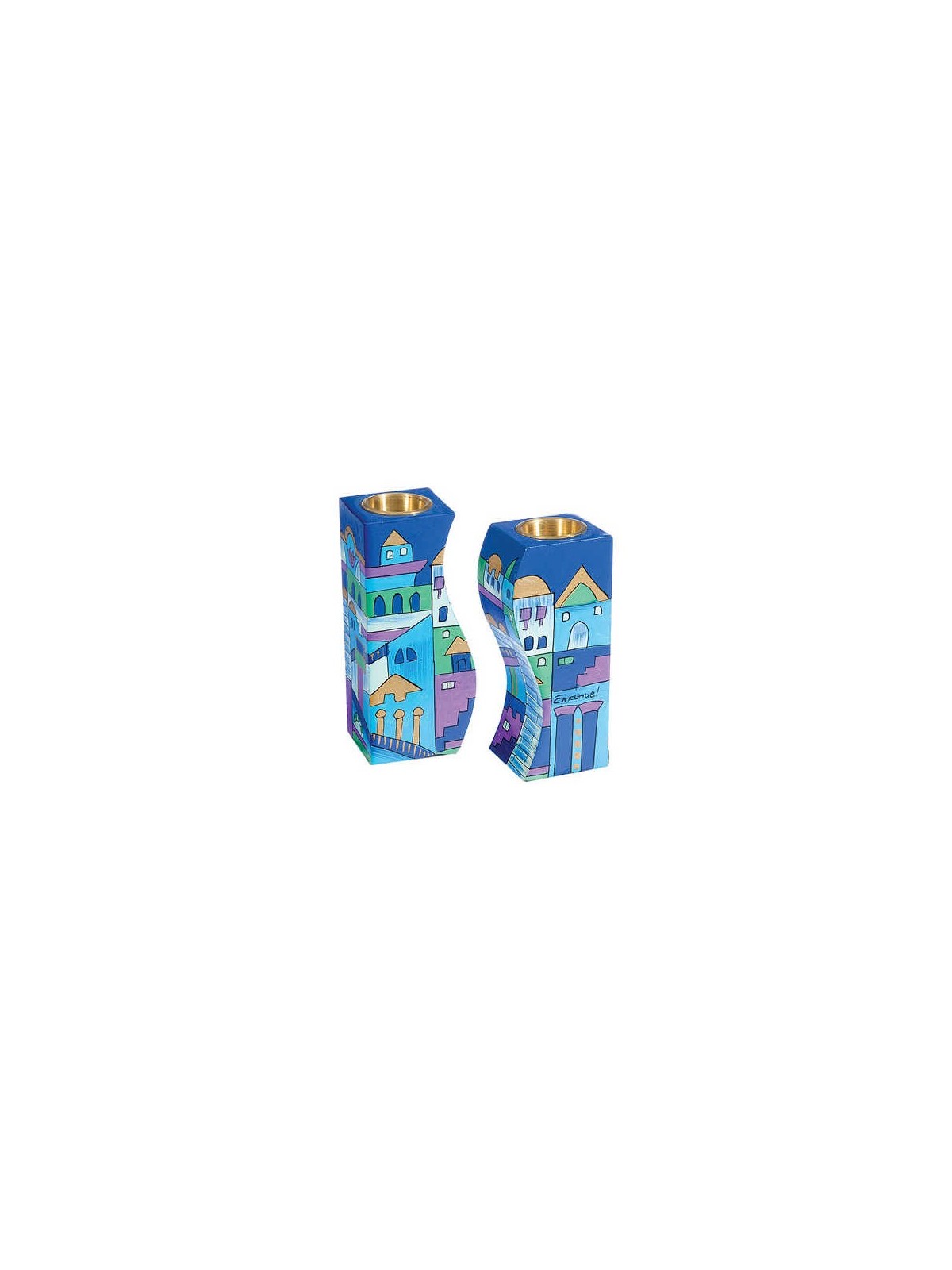Fitted Candlesticks - Jerusalem Blue | Candle Holders | Judaica