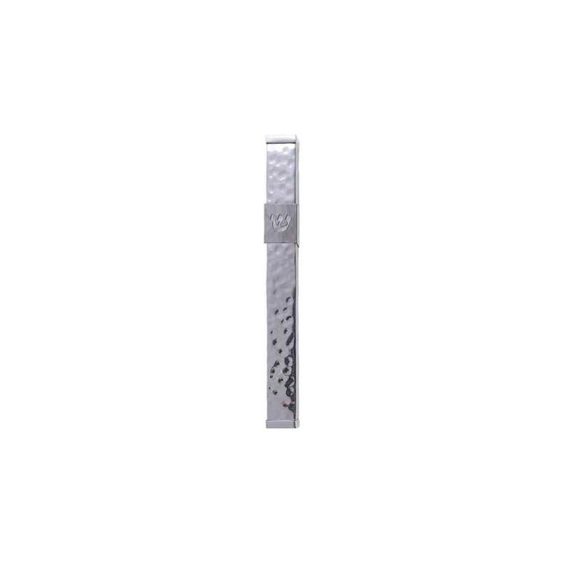 Hammered Mezuzah Case Shin Stainless Steel 12 cm - | Mezuzahs | Judaic