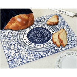 Glass Challah Board, Blue Damask Pattern | Challah Boards | Judaica