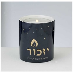 Decorative Yizkor Luminaria, Blue Ceramic with Gol | Yahrzeit Candles