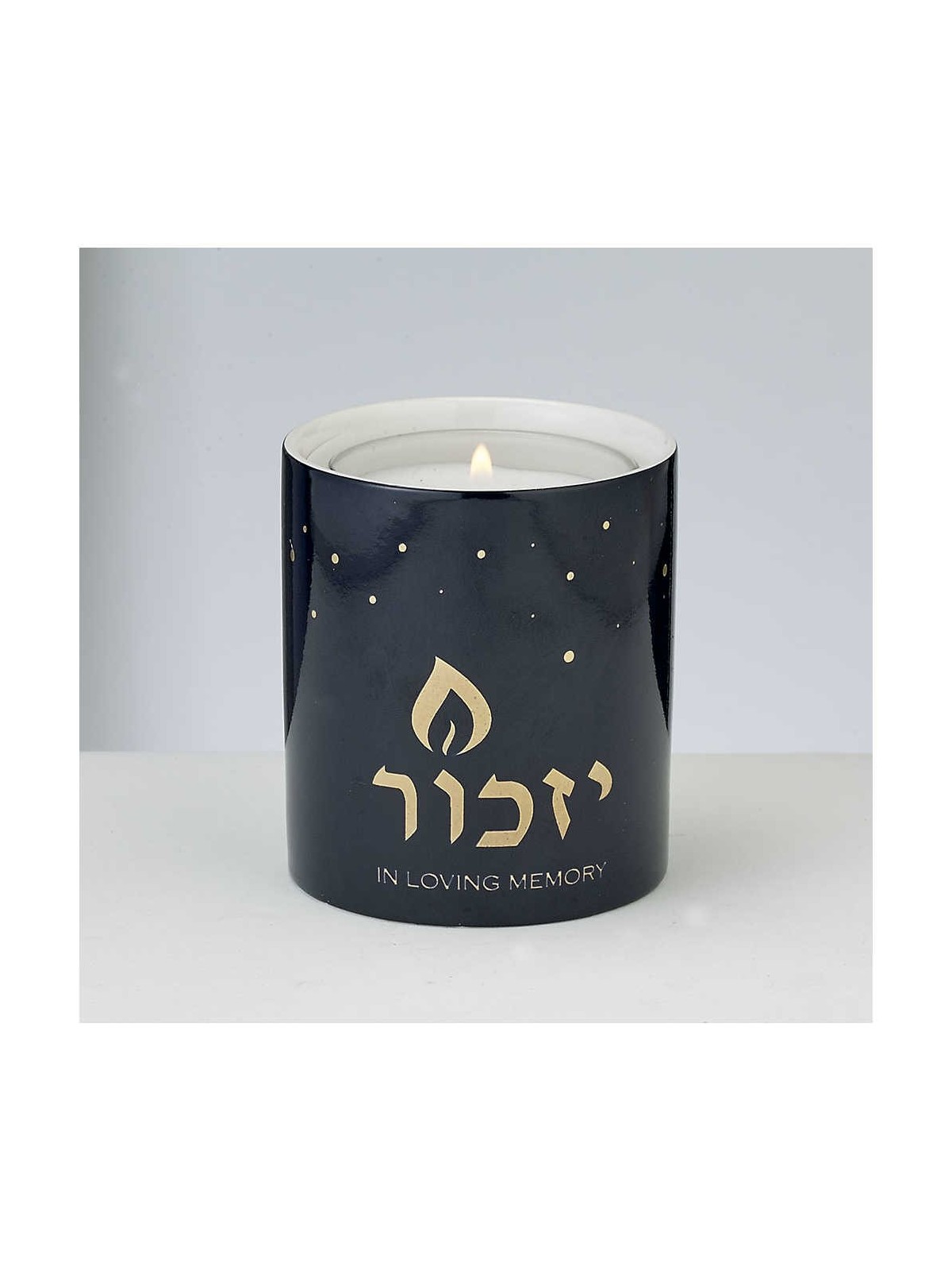 Decorative Yizkor Luminaria, Blue Ceramic with Gol | Yahrzeit Candles