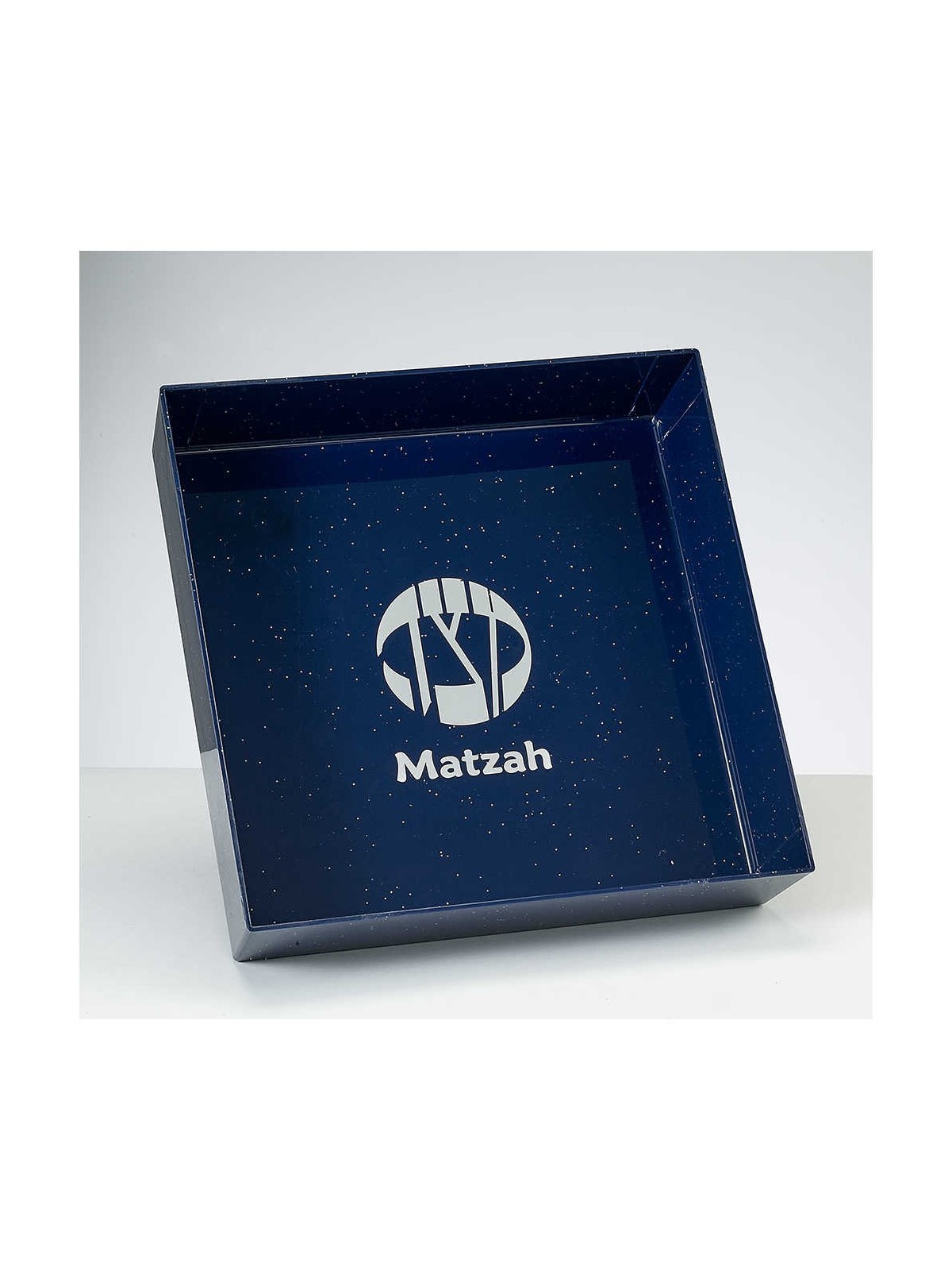Square Navy PS Matzah Tray With Silver Glitter | Passover | Judaica