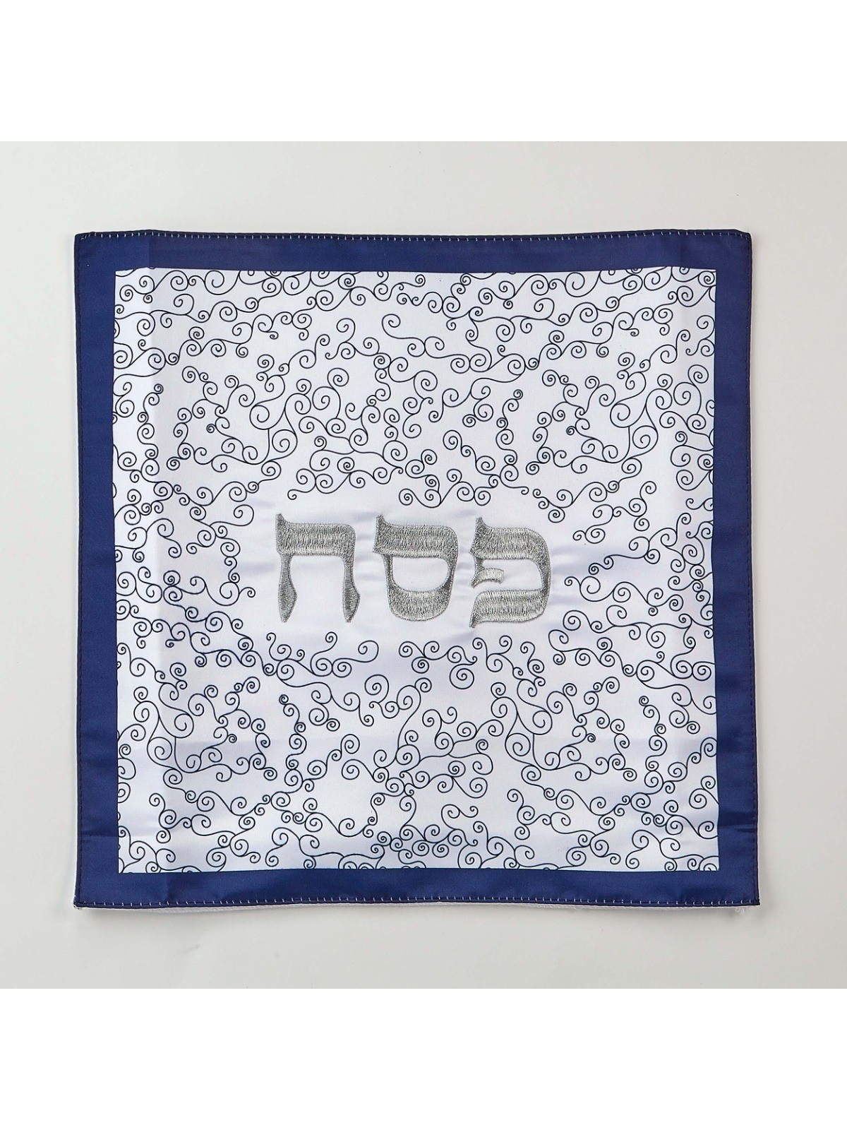Embroidered "White Curlicues" Matzah Cover | Passover | Judaica