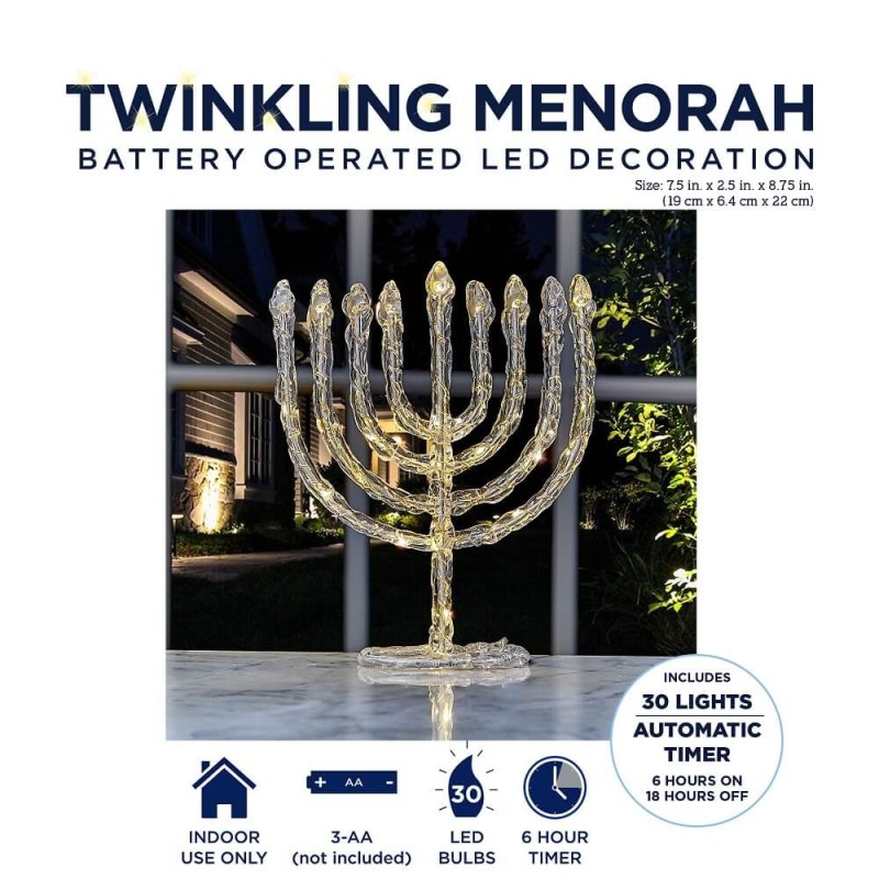 LED Twinkling Menorah Decoration | Hanukkah | Judaica