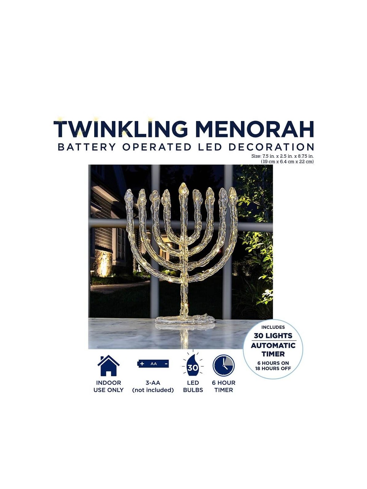 LED Twinkling Menorah Decoration | Hanukkah | Judaica