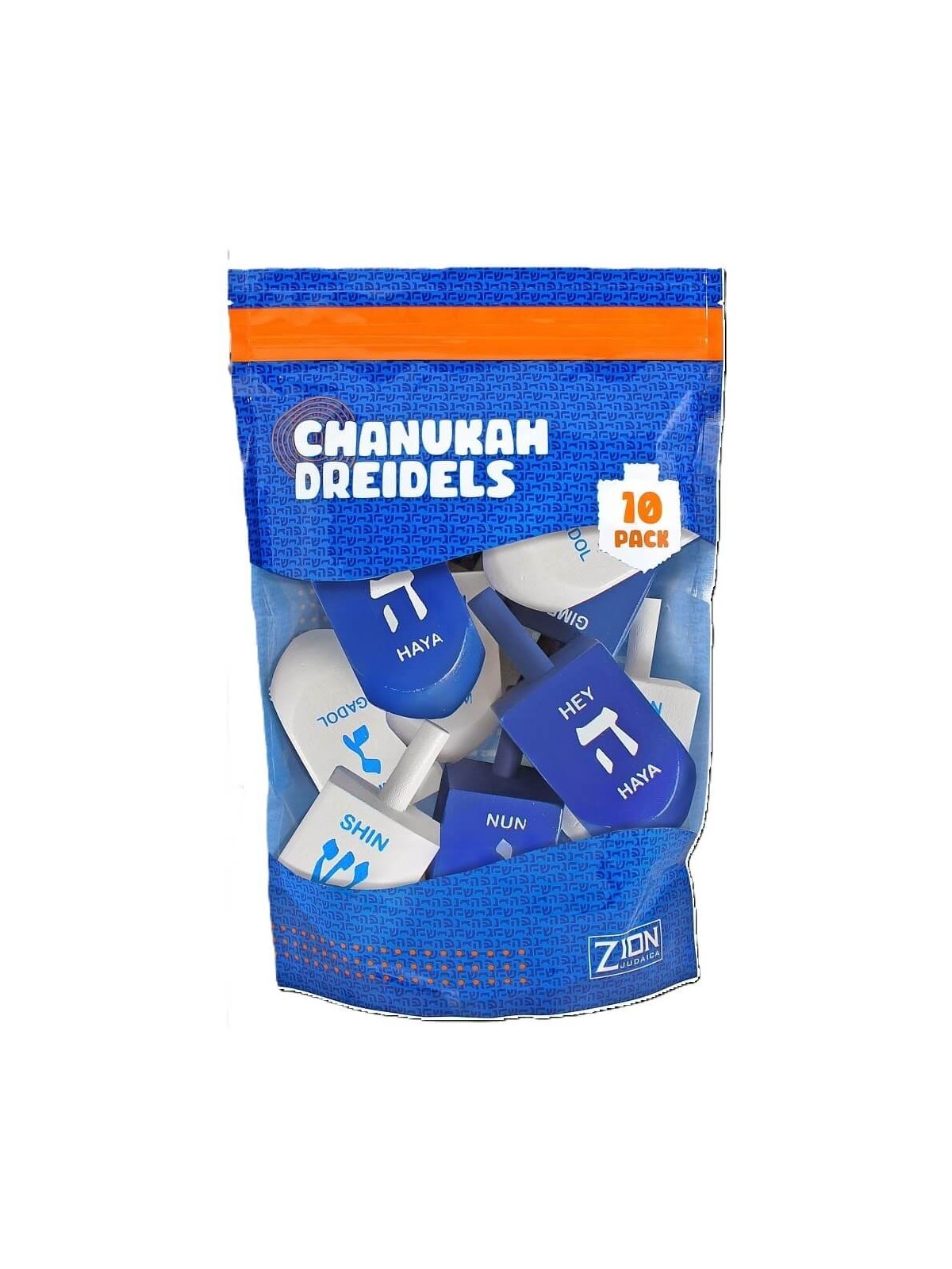 Blue & White Large Wood Dreidels - 10 pack | Hanukkah | Judaica