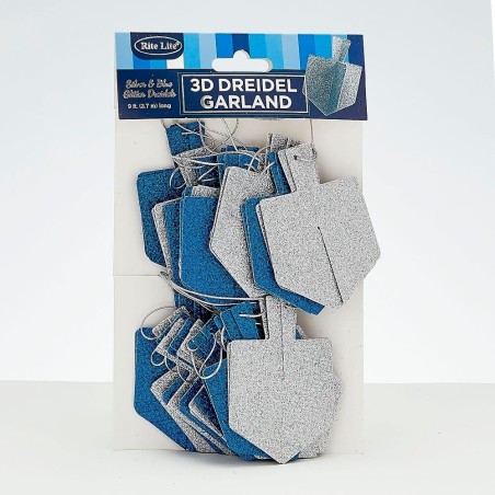 Chanukah Blue And Silver Dreidel Glitter Garland | Hanukkah | Judaica
