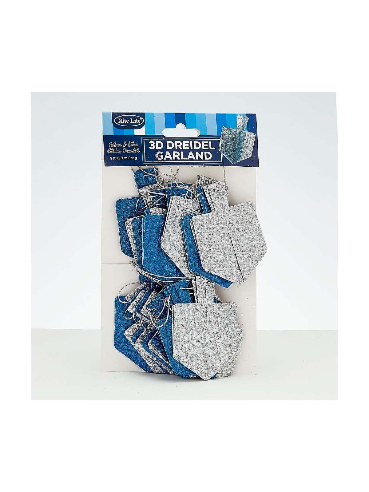 Chanukah Blue And Silver Dreidel Glitter Garland | Hanukkah | Judaica