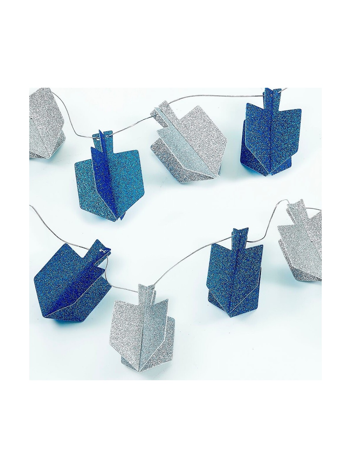 Chanukah Blue And Silver Dreidel Glitter Garland | Hanukkah | Judaica