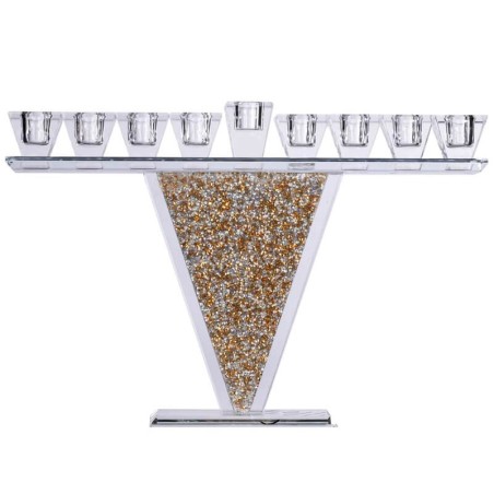 Crystal Menorah with Gold and Silver Inner Stones | Hanukkah | Judaica