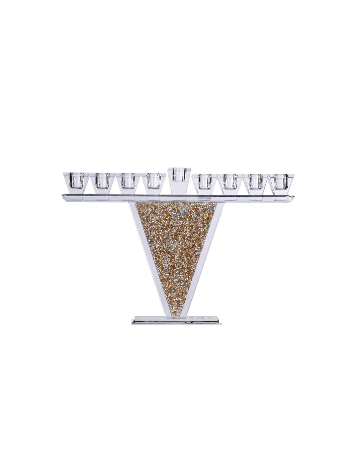Crystal Menorah with Gold and Silver Inner Stones | Hanukkah | Judaica