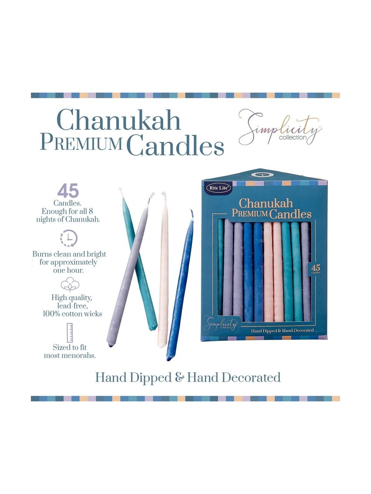 Deluxe Chanukah Candles - Simplicity Colors | Hanukkah | Judaica