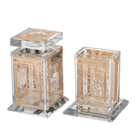 Crystal Havdalah Set with Gold Metal Arch Design | Havdalah Sets & Spi