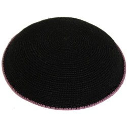 Black Knit Kippot - Lavender Rim | Kippahs | Judaica