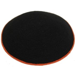 Black Knit Kippot - Orange Rim | Kippahs | Judaica