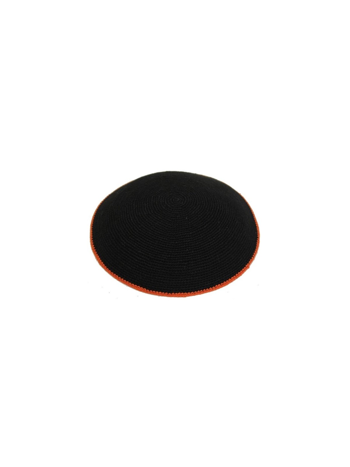 Black Knit Kippot - Orange Rim | Kippahs | Judaica