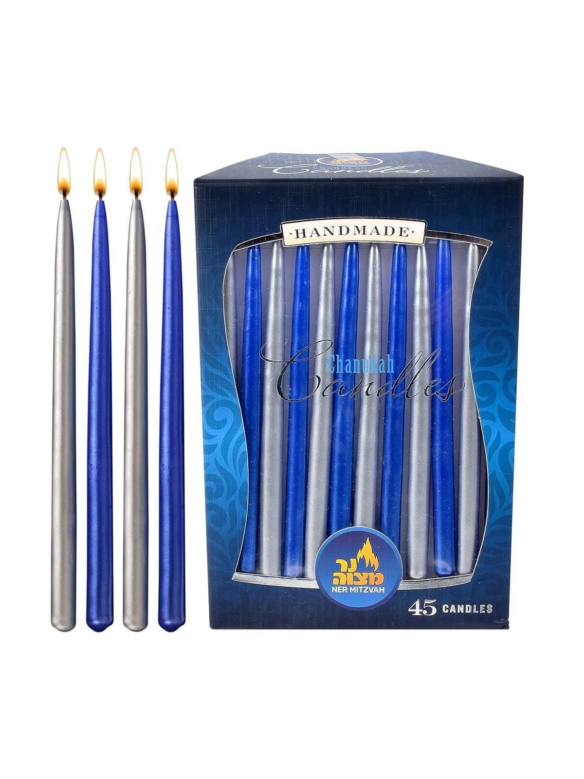 Blue & Silver Metallic Chanukah Candles | Hanukkah | Judaica