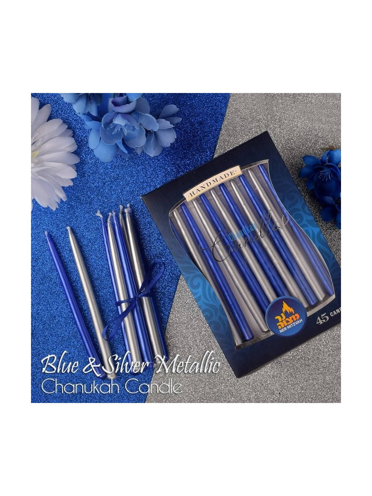 Blue & Silver Metallic Chanukah Candles | Hanukkah | Judaica
