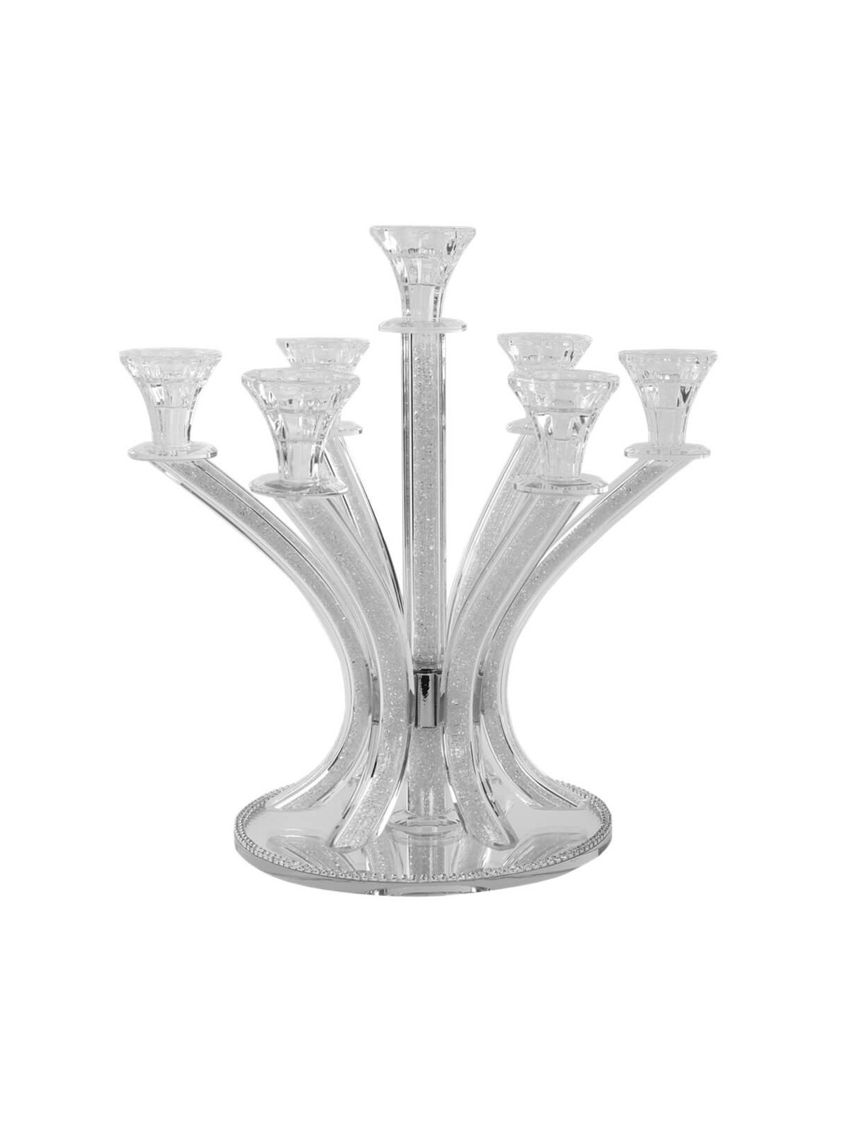 Candelabra 7 Light Silver Stones 14" | Candle Holders | Judaica