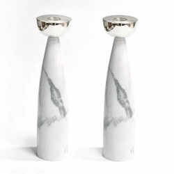 Grey Marble Candlesticks with Silver Holders | Candle Holders | Judaic