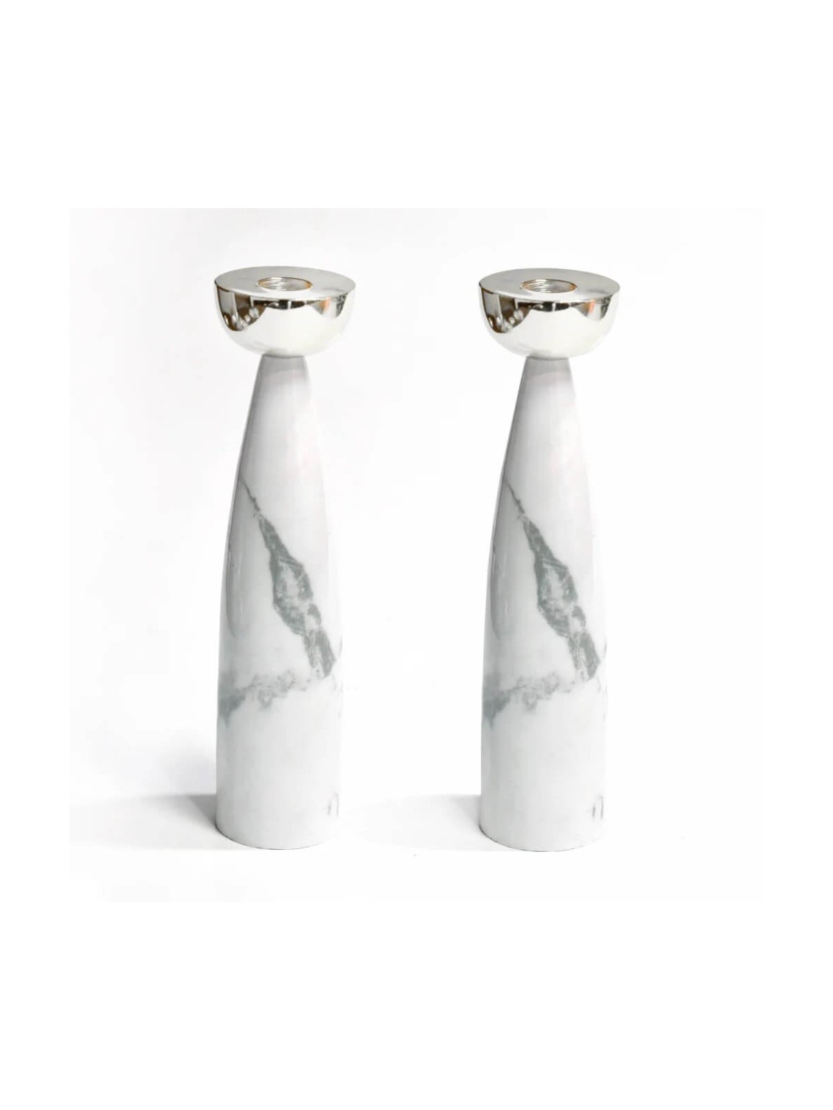 Grey Marble Candlesticks with Silver Holders | Candle Holders | Judaic