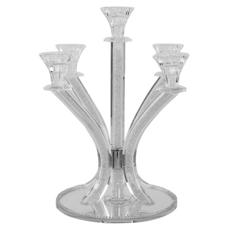 Candelabra 5 Light Silver Stones 14" | Candle Holders | Judaica