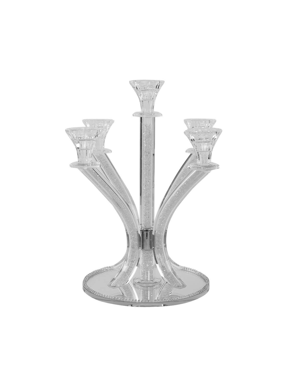 Candelabra 5 Light Silver Stones 14" | Candle Holders | Judaica