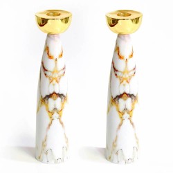 Gold Marble Candlesticks with Gold Holders | Candle Holders | Judaica