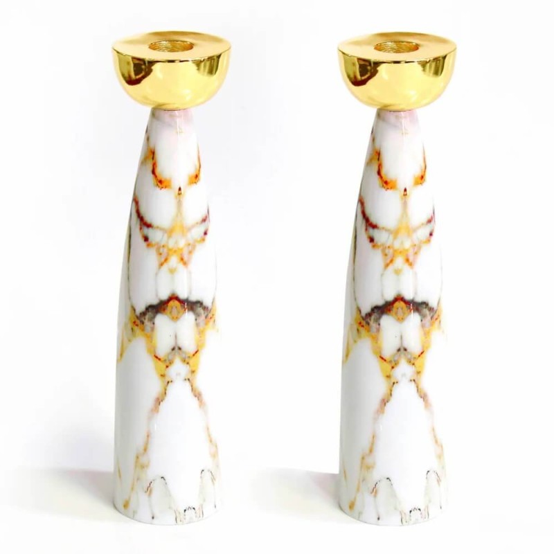 Gold Marble Candlesticks with Gold Holders | Candle Holders | Judaica