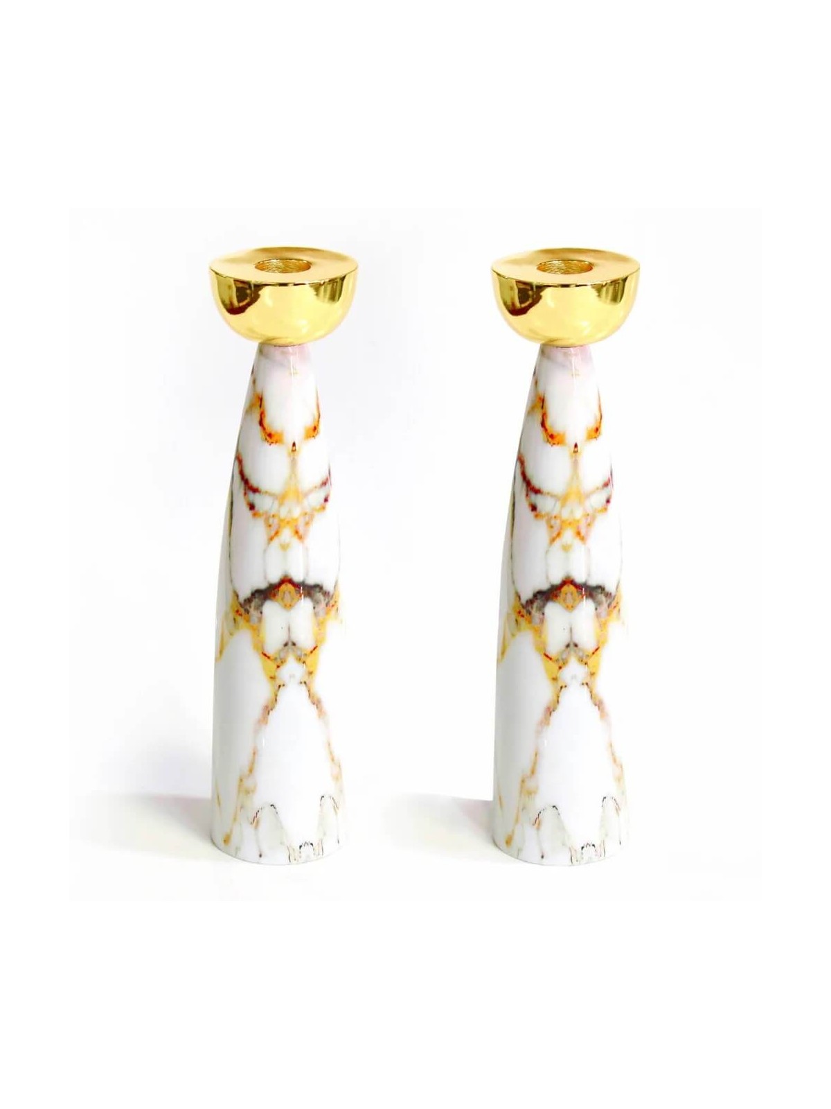 Gold Marble Candlesticks with Gold Holders | Candle Holders | Judaica