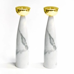 Grey Marble Candlesticks with Gold Holders | Candle Holders | Judaica