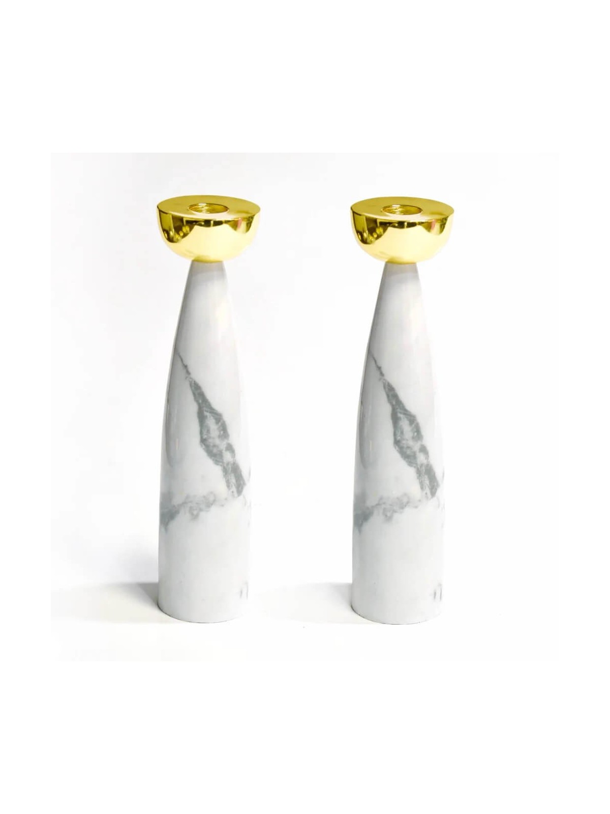 Grey Marble Candlesticks with Gold Holders | Candle Holders | Judaica