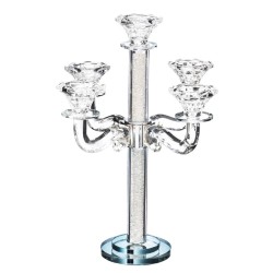 Crystal Candelabra Silver Stones 5 Branches 13.5"H | Candle Holders |
