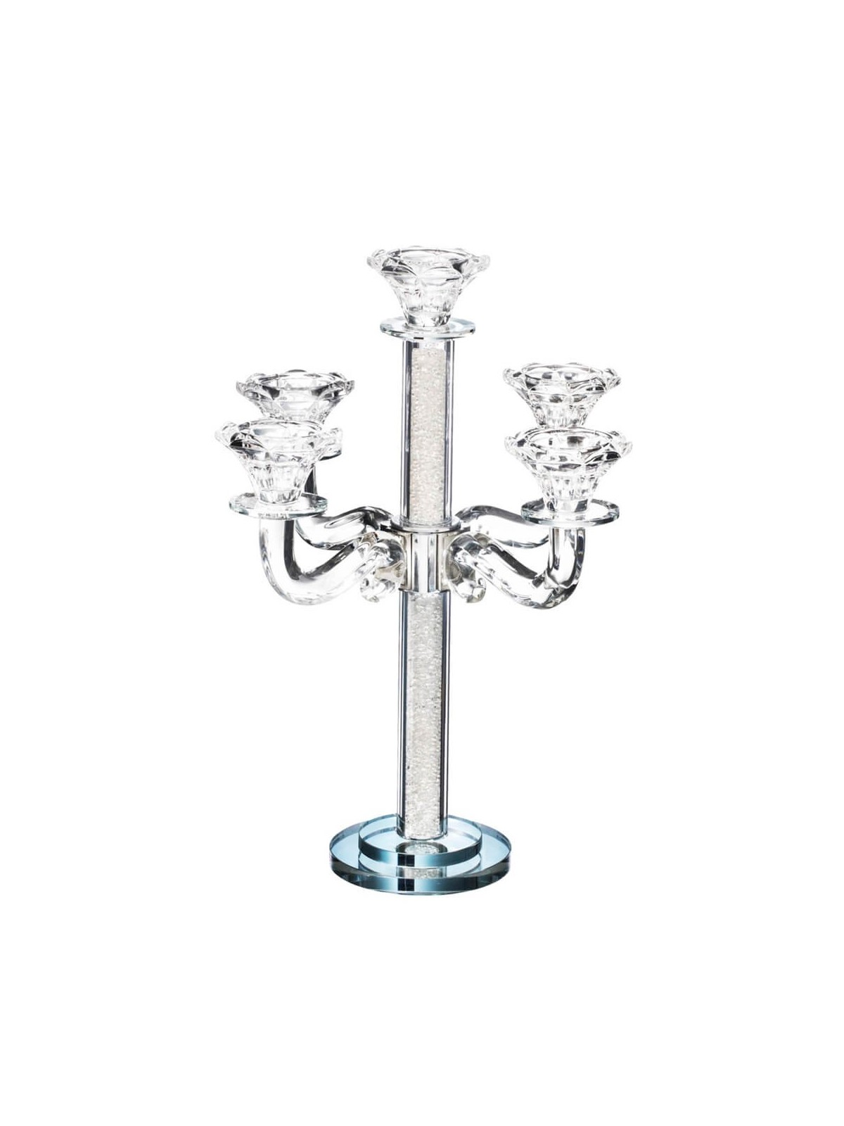 Crystal Candelabra Silver Stones 5 Branches 13.5"H | Candle Holders |