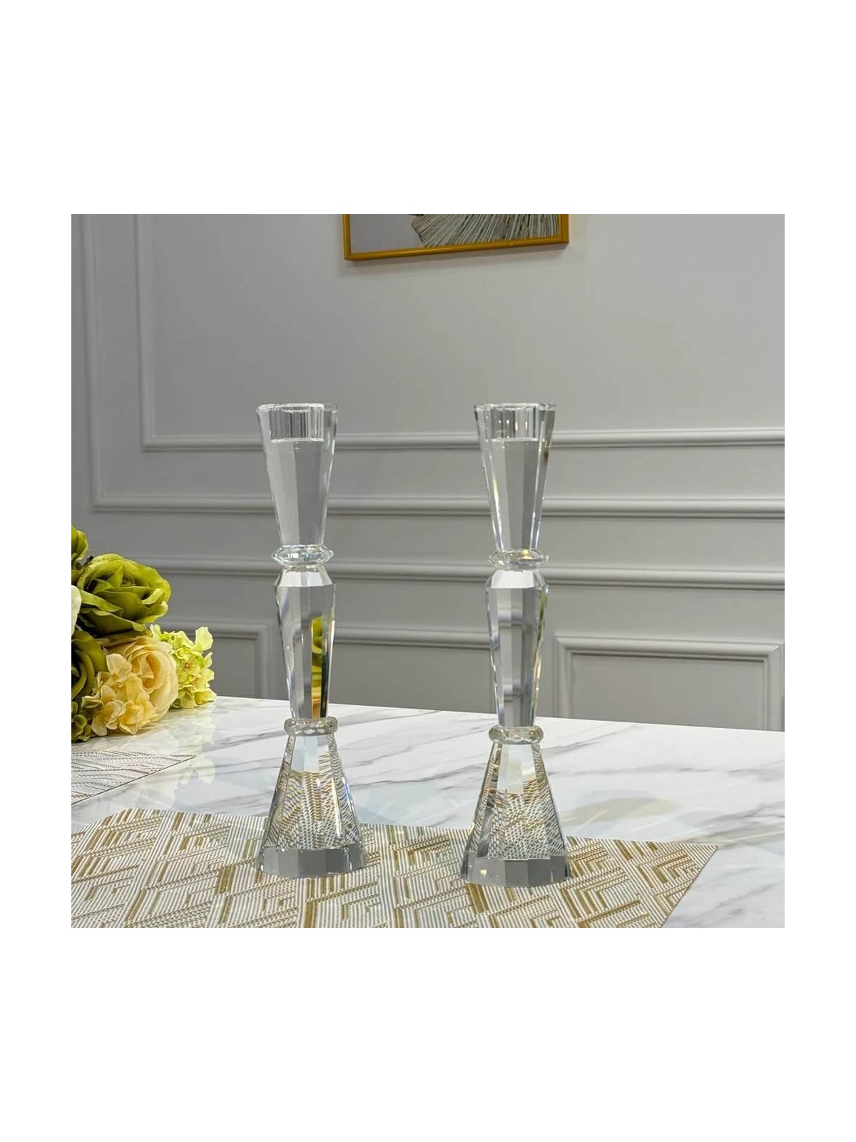 Tall Elegant Crystal Candlesticks | Candle Holders | Judaica