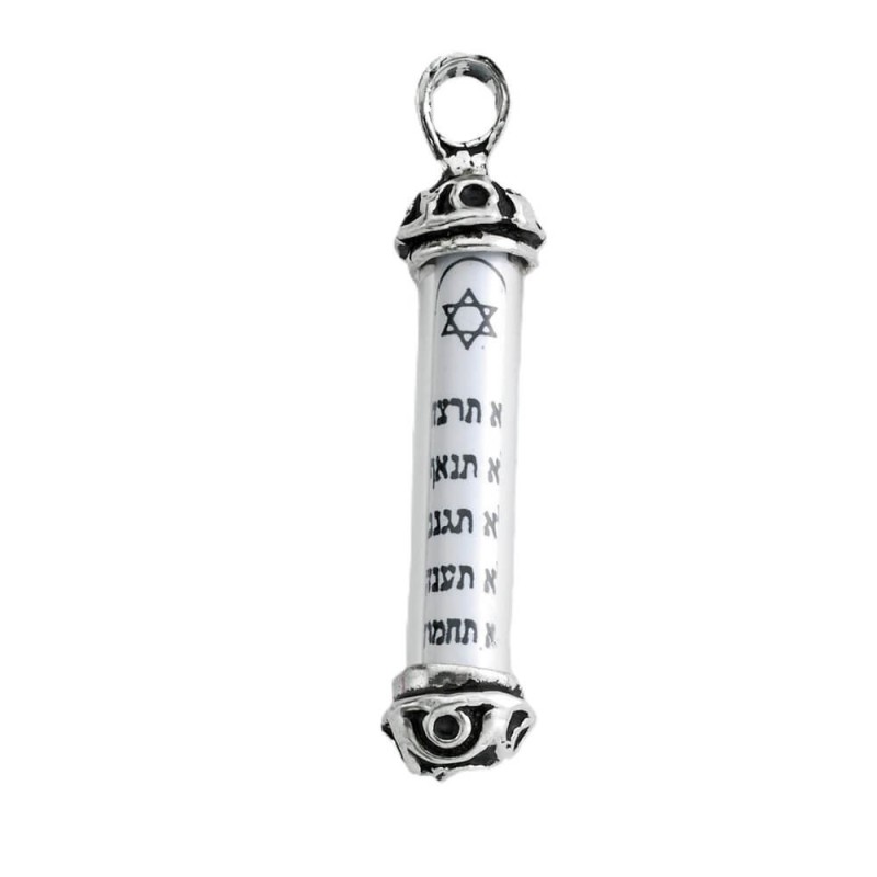 Sterling Silver 10 Commandments Mezuzah Pendant -  | Jewelry | Judaica