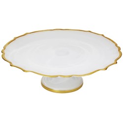 White Alabaster Cake Stand with Gold Trim | Home Goods | Judaica