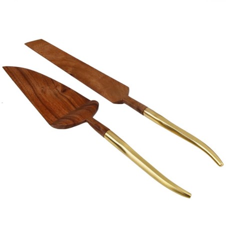 Set of 2 Wooden Cake Servers With Gold Handle | Home Goods | Judaica