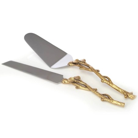 Cake Server and Knife Set with Gold Leaf Design | Home Goods | Judaica
