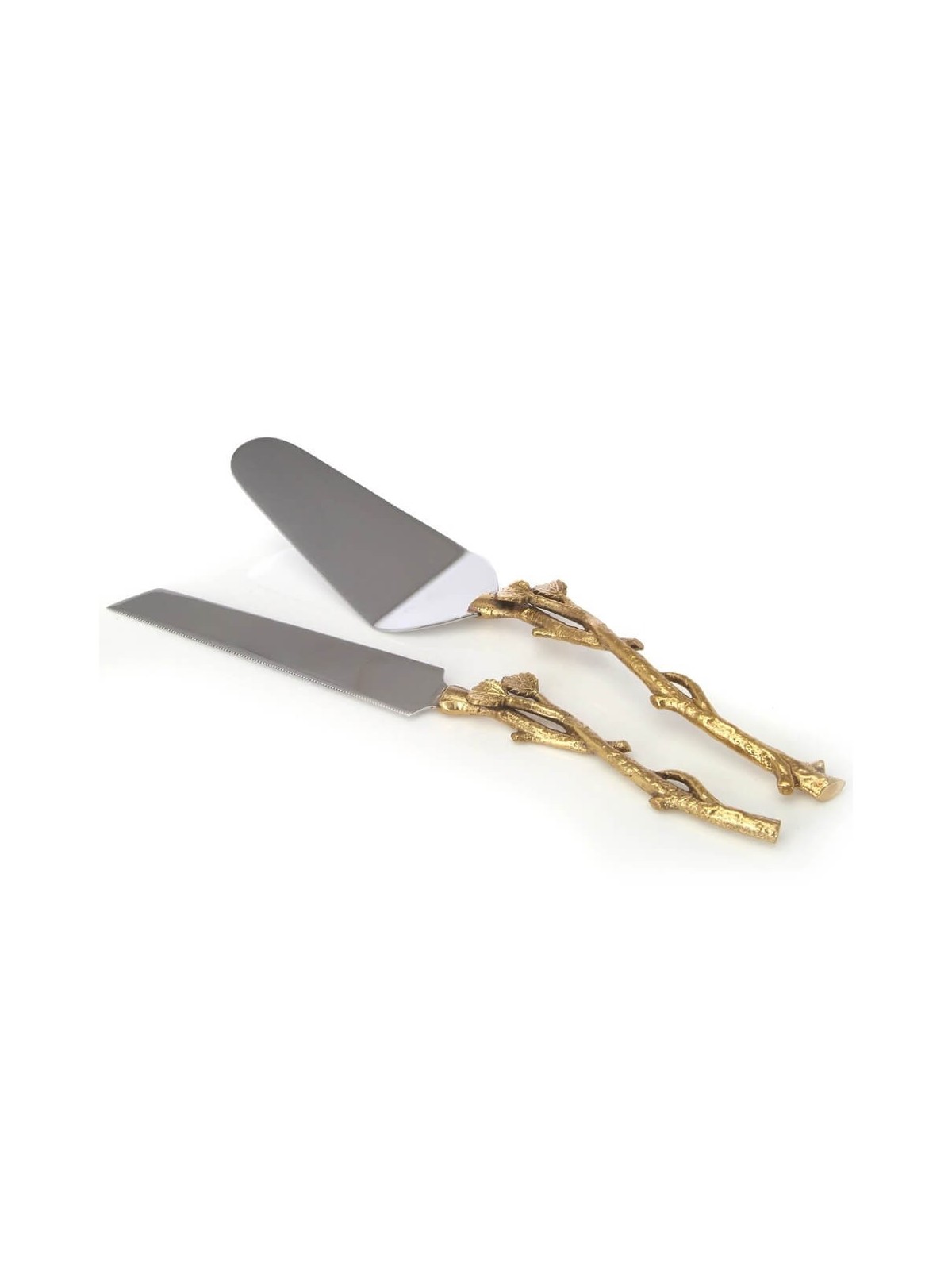 Cake Server and Knife Set with Gold Leaf Design | Home Goods | Judaica