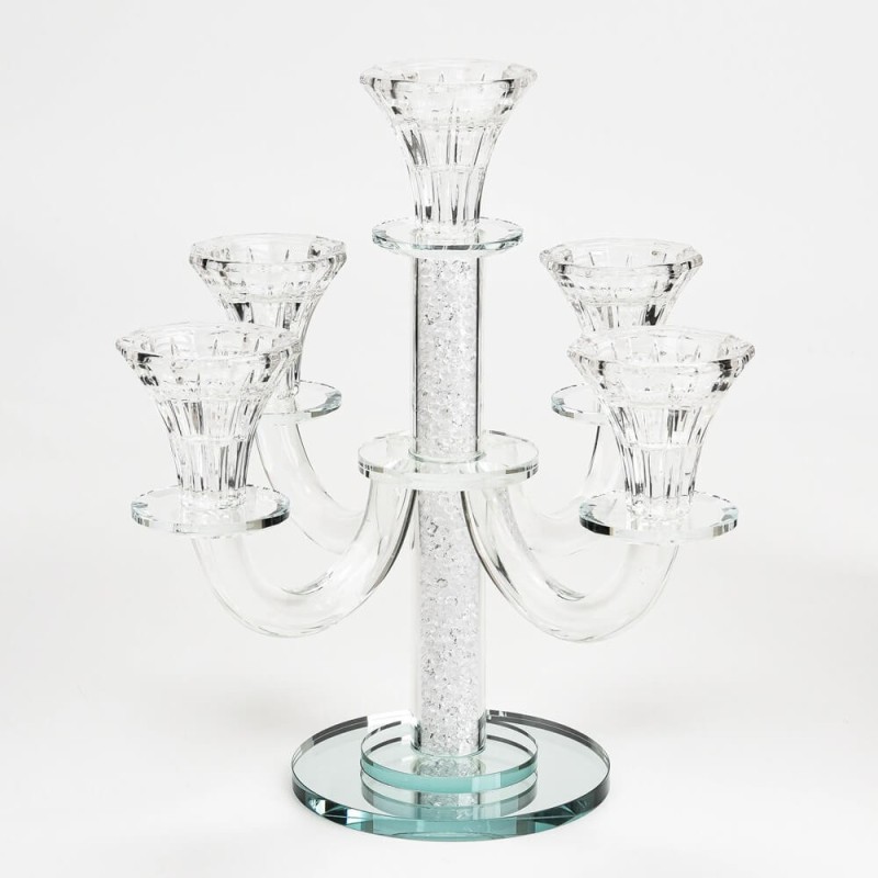 Crystal Candelabra 5 Branch White Filling 10" | Candle Holders | Judai