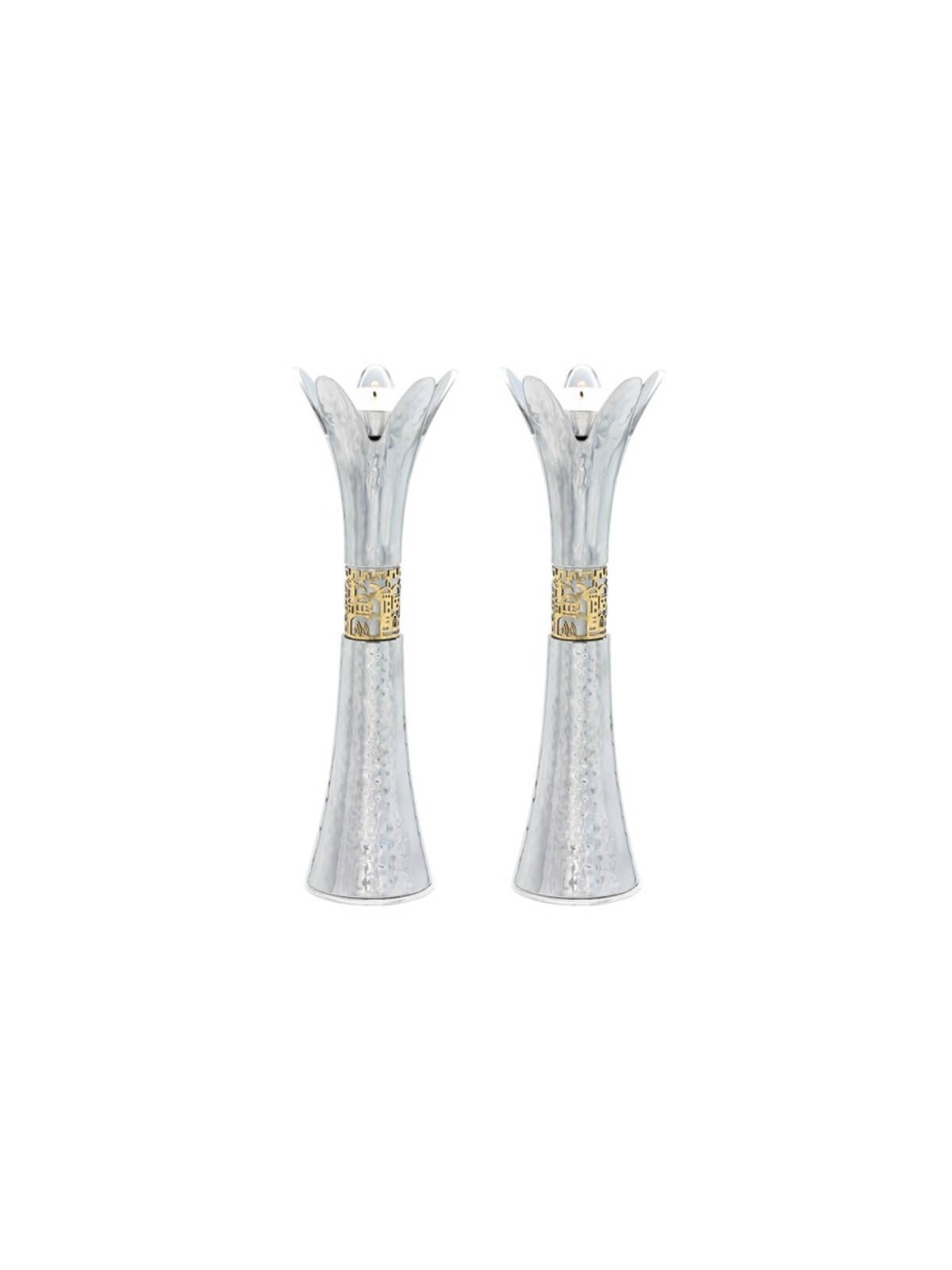 Flower Metal Cutout Candlesticks 8" - Silver | Candle Holders | Judaic