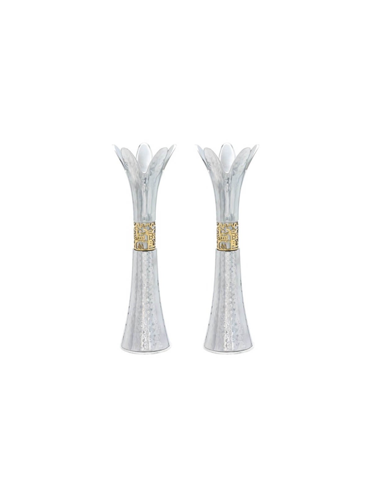 Flower Metal Cutout Candlesticks 8" - Silver | Candle Holders | Judaic