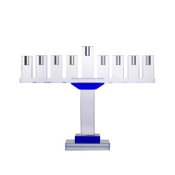 Menorah en cristal symétrique - Bleu | Hanoukka | Judaïca