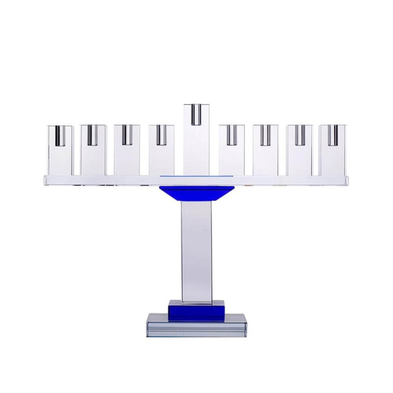 Menorah en cristal symétrique - Bleu | Hanoukka | Judaïca