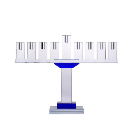 Menorah en cristal symétrique - Bleu | Hanoukka | Judaïca