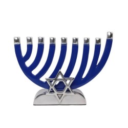 Menorah à bougie en métal poli avec étoile de David | Hanoukka | Judaïca